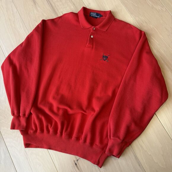 Vintage Polo Ralph Lauren Golf Sweatshirt Large Red 90s Sportswear Fleece RRL - Picture 9 of 9